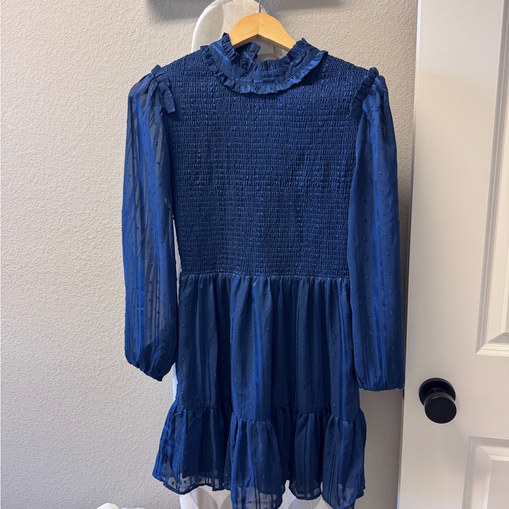Lulu's Navy Heartful Romance l Smocked Long Sleeve Mini Dress - Picture 5 of 5